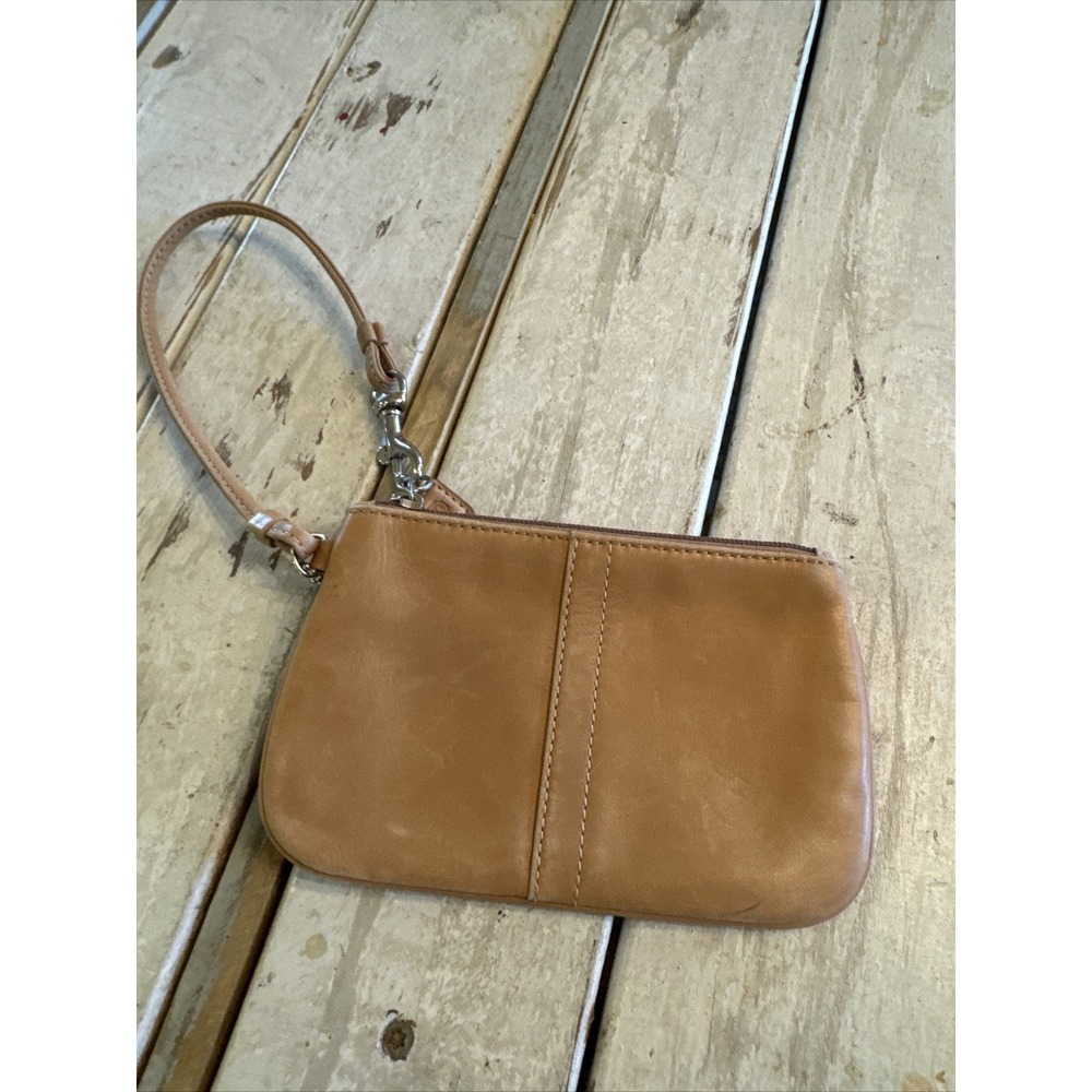 Vintage Coach Tan Smooth Leather Wristlet Small Wrist Wallet Bag - Picture 5 of 15